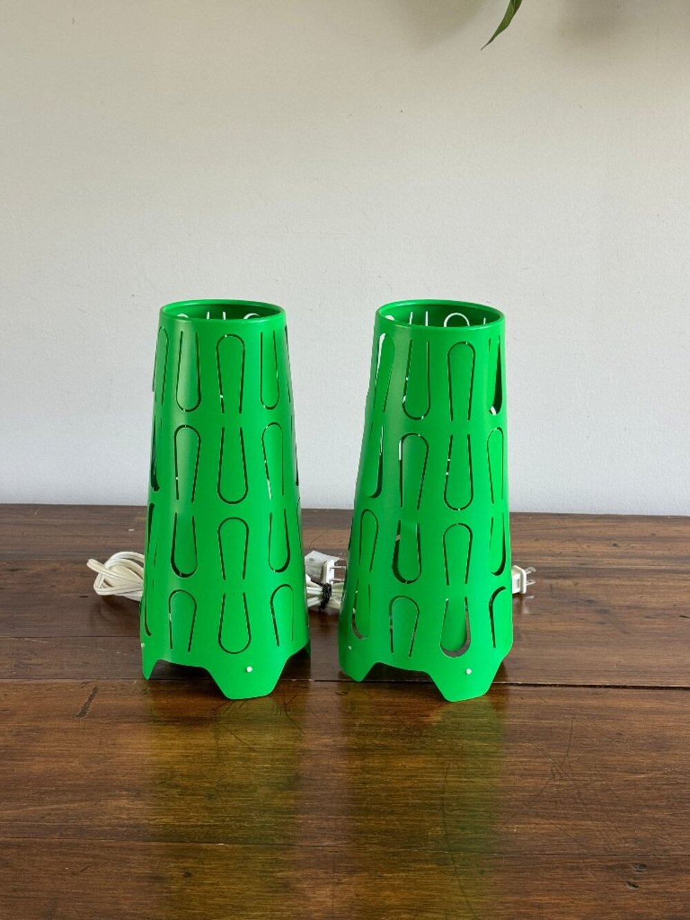 Pair of Vintage IKEA Lamps - Kajuta Retro Green Metal Cut Out Design Table Lamps